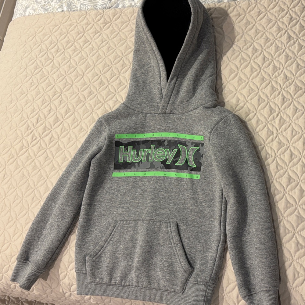 Hurley Gray Hoodie with Neon Green Details
